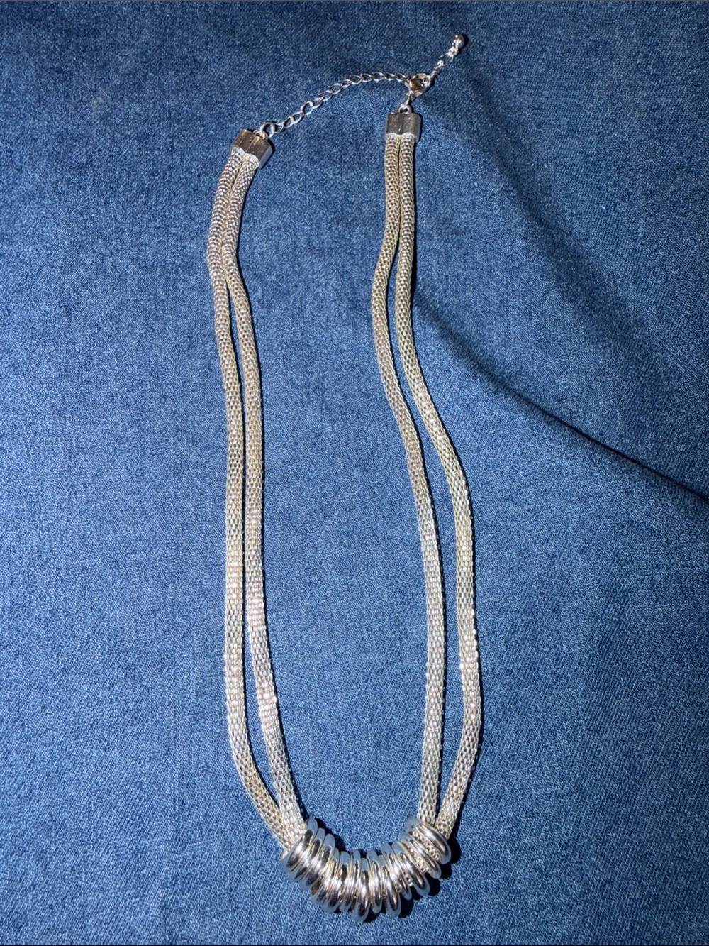 Silver-Tone Multi-Strand Necklace with Stacked Ring Accents